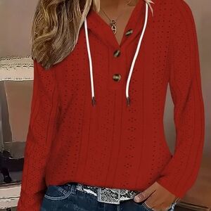 Red Button-Up Long Sleeve Top